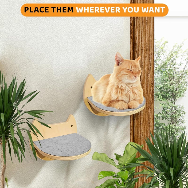 BUOGA Cat Wall Steps – 2-Pack Wood Wall Mounted Cat Shelves & Floating Cat Stairs, Space-Saving Climbing Furniture for Large Cats - Image 5